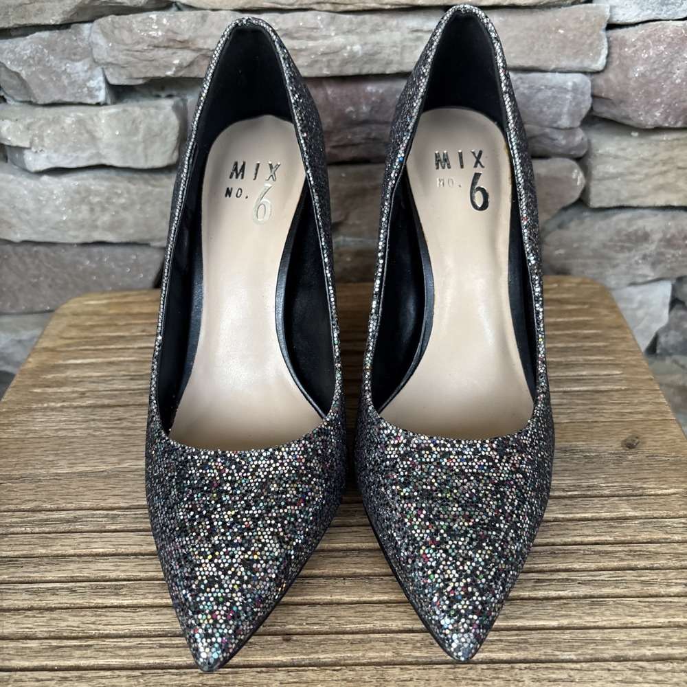 MIX No. 6 -  Stiletto  Pumps Multi Colored Glitter Block Party Shoes Women 6.5 M